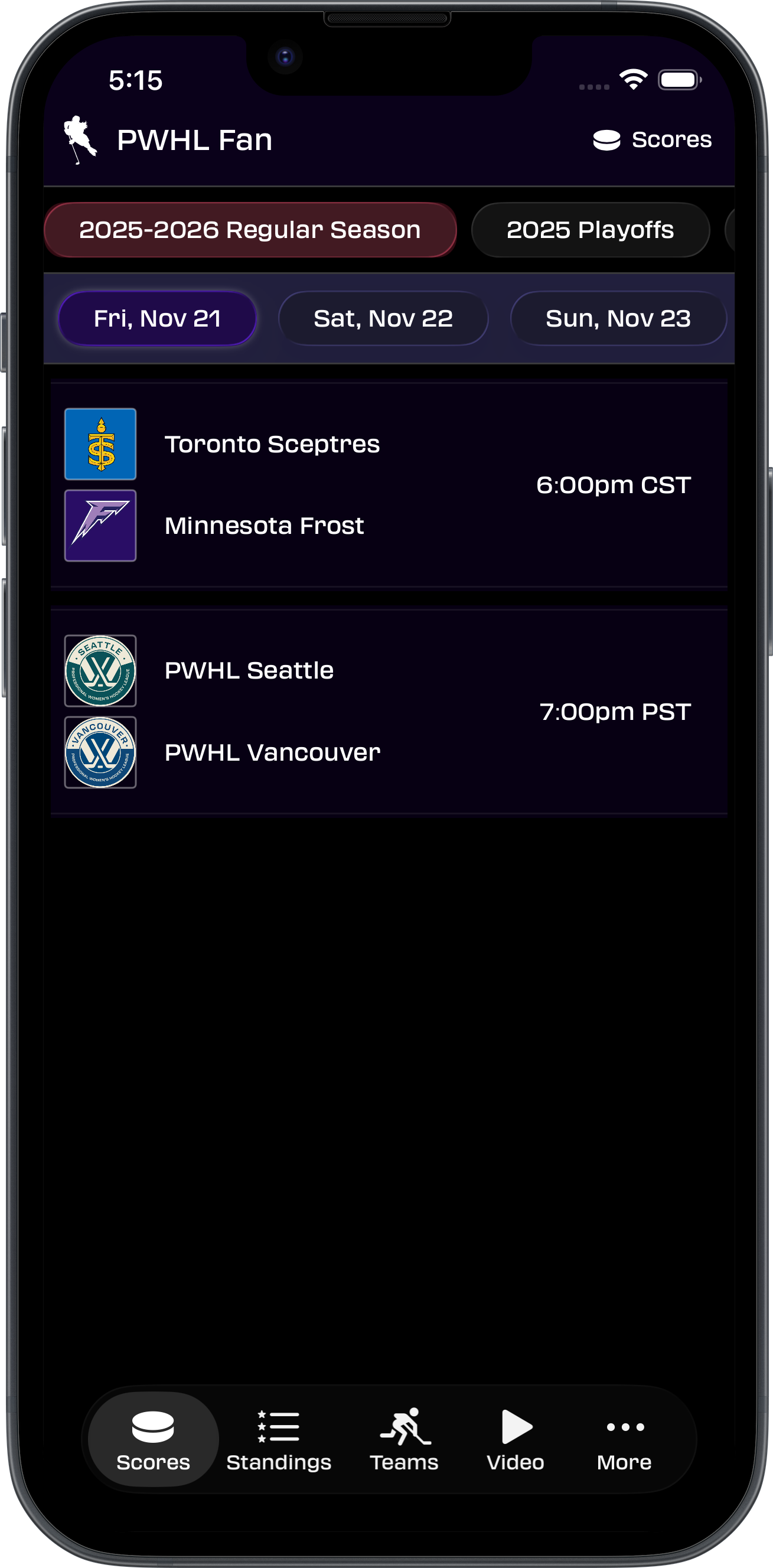 PWHL Fan App - Tab Bar